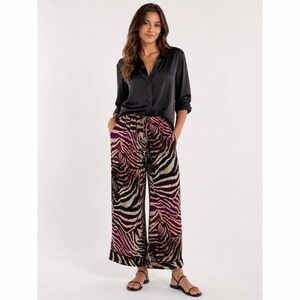 Natori 2X Zebra Print‎ Lounge Pants Plus Size Satin Wide Leg Pull Glam Maximal